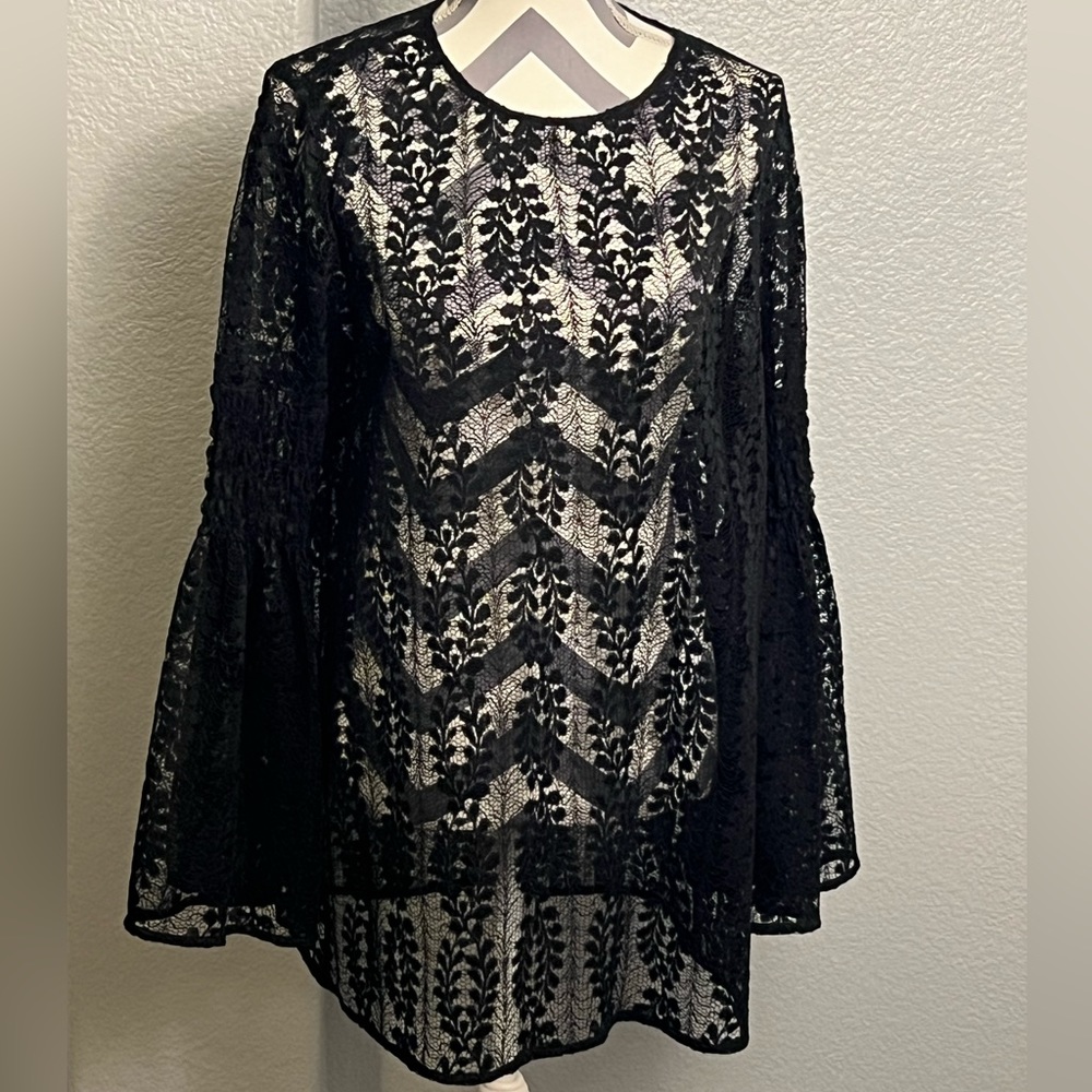 Micheal Kors Lace Top with Bell Sleeves Black Size large